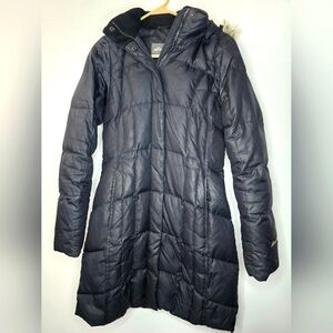 Eddie Bauer Parka Jacket Black Coat Down Puffer Faux Fur Hood Size XS
